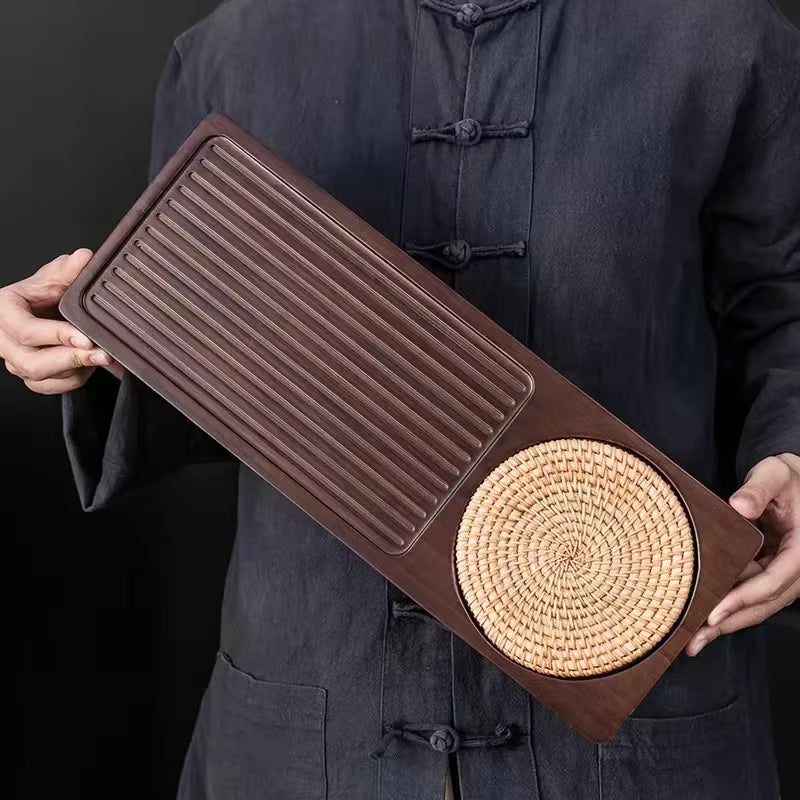 Solid Bamboo Wood Tea Tray Portable Rattan Mat Rectangle Serving Table Plate Storage Dish for Hotel Tea Plate Accessories Saucer