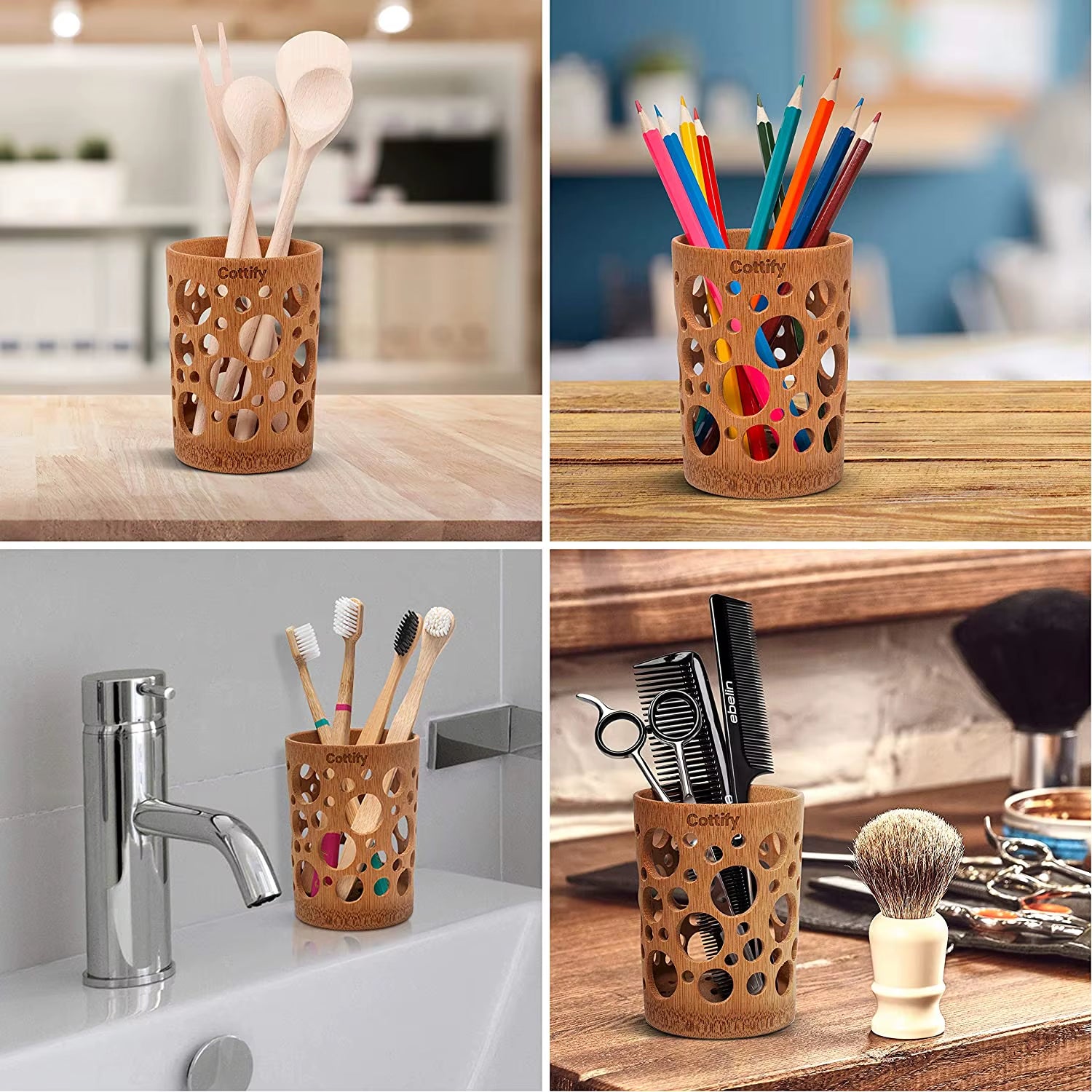 Bamboo Toothbrush Holder for Bathroom Toothbrush Cup with Drainage Quick Drying Bathroom Cup Toothpaste Holder Degradable Cup