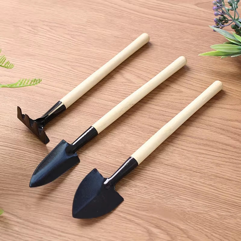 3Pcs Set Mini Gardening Potting Tools Wooden Handle Shovel Rake Shovel Multifunctional Household Plant Bonsai Tools