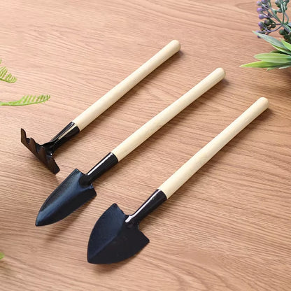 3Pcs Set Mini Gardening Potting Tools Wooden Handle Shovel Rake Shovel Multifunctional Household Plant Bonsai Tools