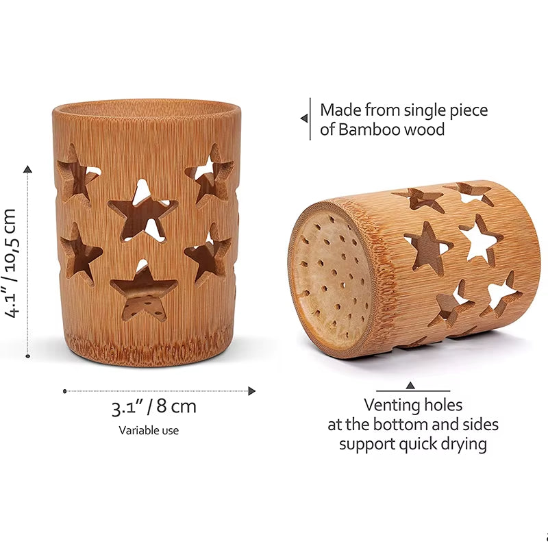 Bamboo Toothbrush Holder for Bathroom Toothbrush Cup with Drainage Quick Drying Bathroom Cup Toothpaste Holder Degradable Cup