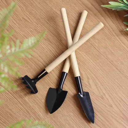 3Pcs Set Mini Gardening Potting Tools Wooden Handle Shovel Rake Shovel Multifunctional Household Plant Bonsai Tools