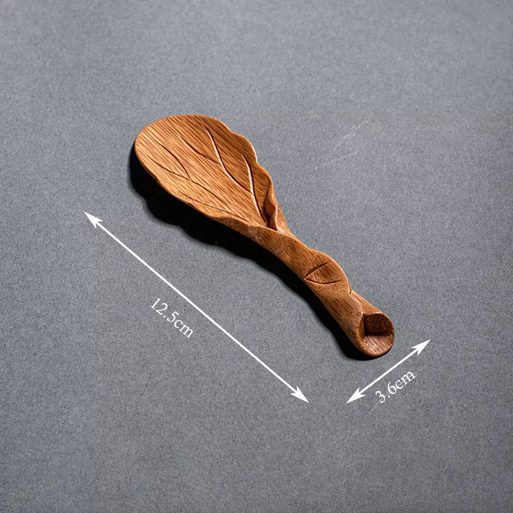 Bamboo Hand-Carved Teaspoon Traditional Kung Fu Teaware Accessories Take Leaf-Shaped Tools Chaze Coffee Beans Dosing Cup Trays