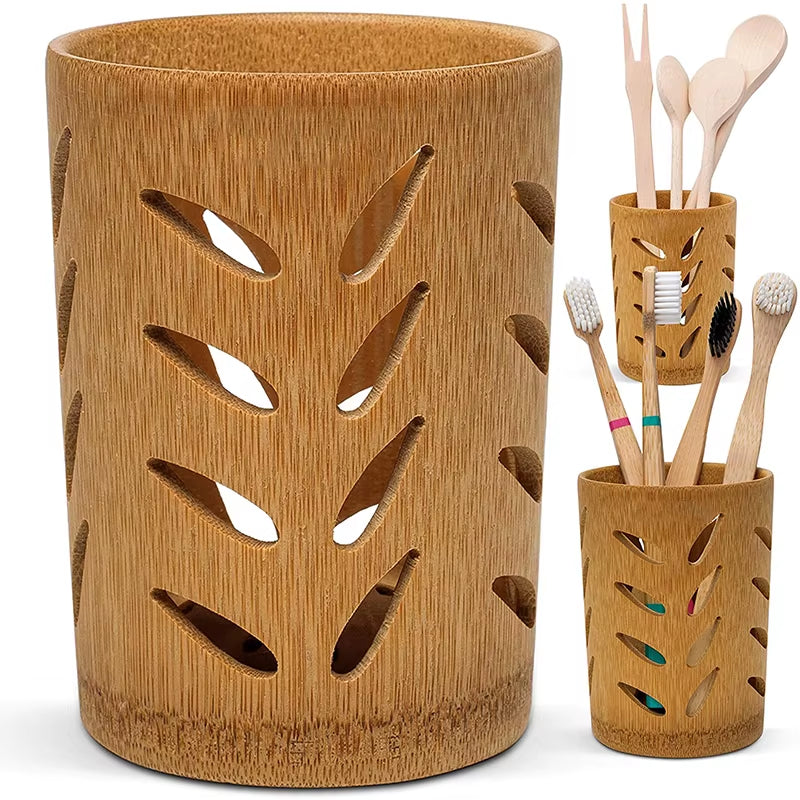 Bamboo Toothbrush Holder for Bathroom Toothbrush Cup with Drainage Quick Drying Bathroom Cup Toothpaste Holder Degradable Cup