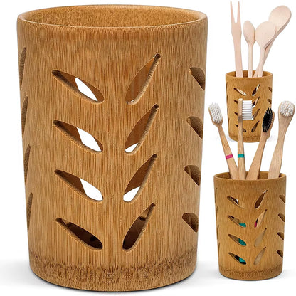 Bamboo Toothbrush Holder for Bathroom Toothbrush Cup with Drainage Quick Drying Bathroom Cup Toothpaste Holder Degradable Cup