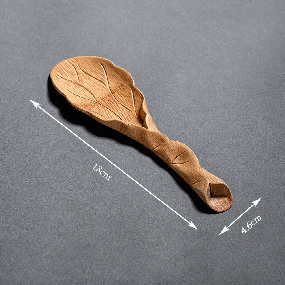 Bamboo Hand-Carved Teaspoon Traditional Kung Fu Teaware Accessories Take Leaf-Shaped Tools Chaze Coffee Beans Dosing Cup Trays