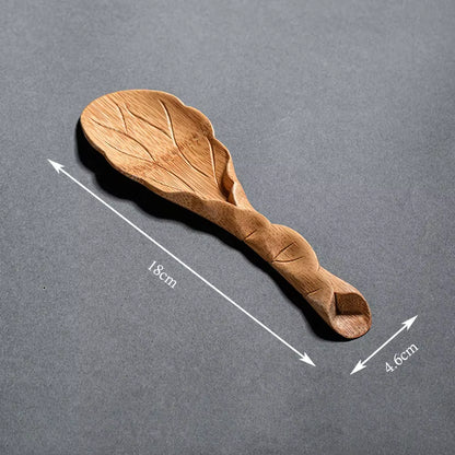 Bamboo Hand-Carved Teaspoon Traditional Kung Fu Teaware Accessories Take Leaf-Shaped Tools Chaze Coffee Beans Dosing Cup Trays