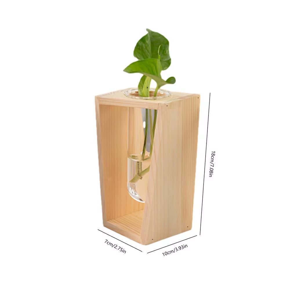 Minimalist Test Tube Wood Hydroponic Green Planter Holder Transprent Glass Vase Plant Holder Flower Stand Plant for Home Decor